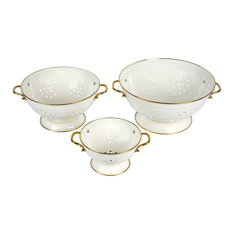 K03-2 White Enamel Kitchen Colander Strainer