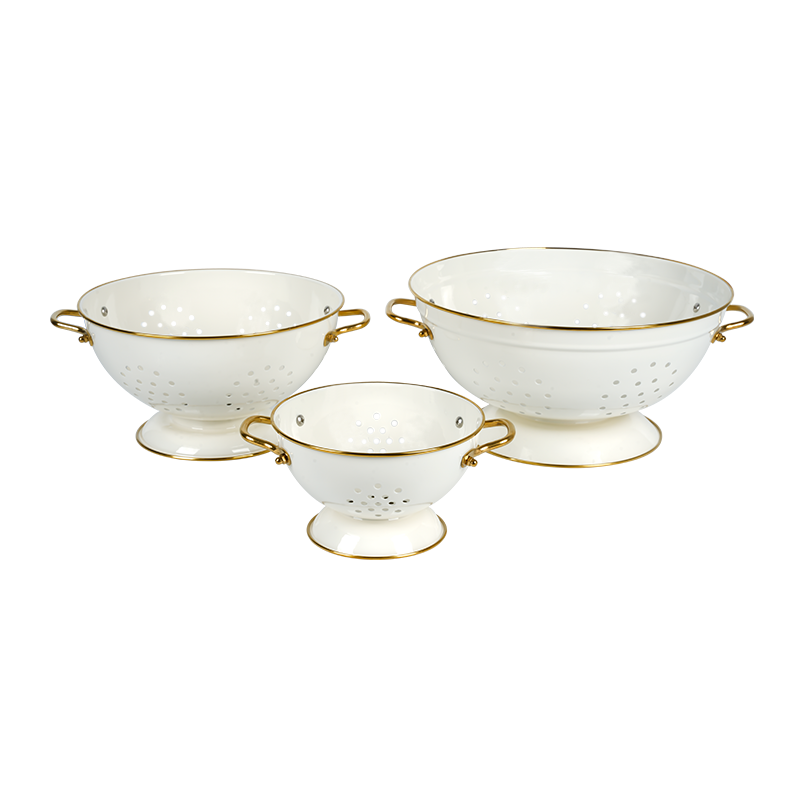 K03-2 White Enamel Kitchen Colander Strainer