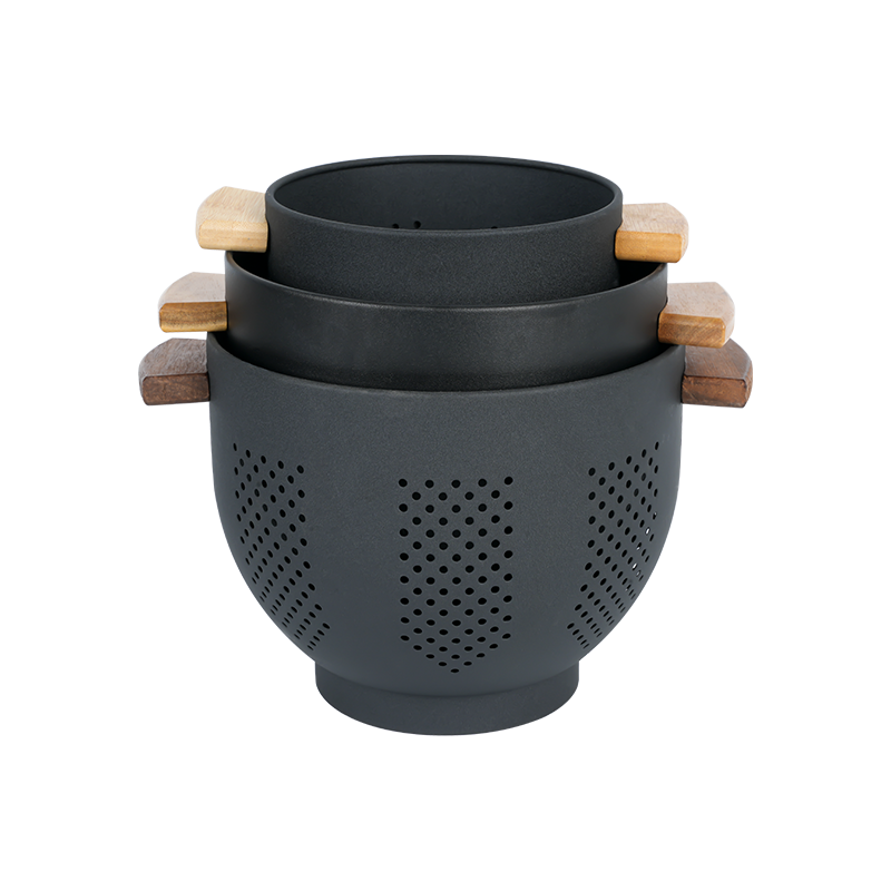 K09 Metal Colander with Wooden Handle